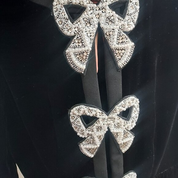 Saloni Black Camille Velvet Embellished Pearl Bow Mini Dress - Picture 4 of 10